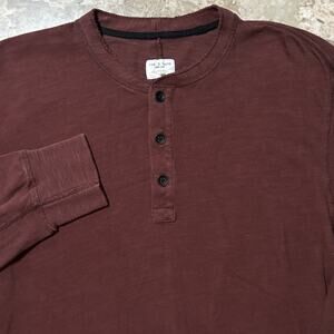 Rag And Bone Shirt Mens Large Red Henley Long Sleeve Peruvian Cotton Split Hem